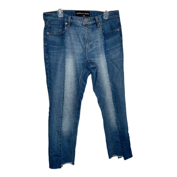 Express Jeans Womens Two Toned Light Wash Medium Wash Raw Hem Jeans Size 10 R - Picture 1 of 8